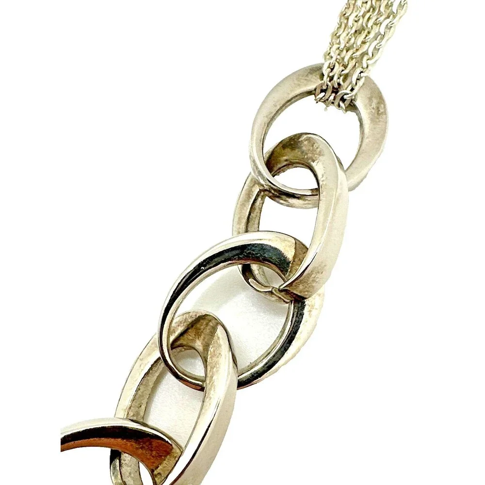 Vintage ALFANI Necklace Heavy Silver Tone Oval Link Multi Strand Chain 16